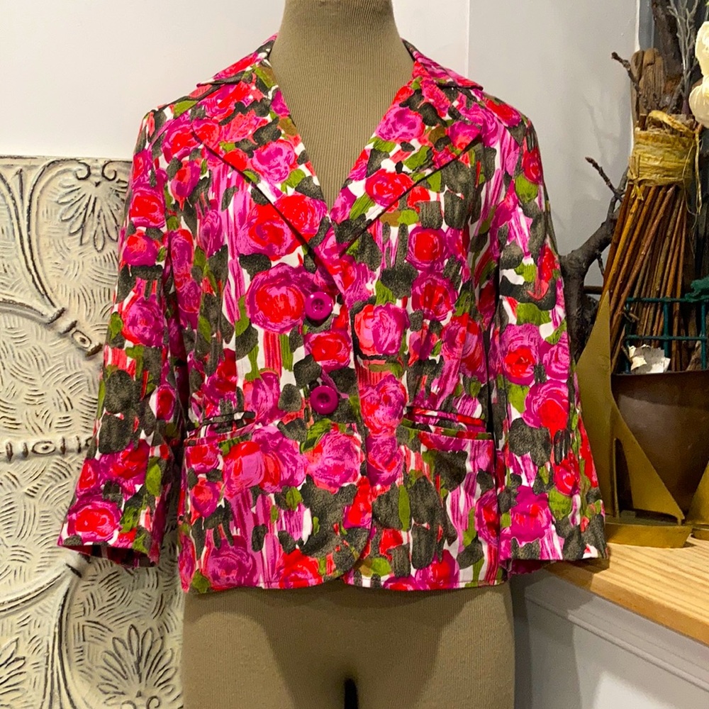 Pink and Green Floral 2-Button Chic Blazer
